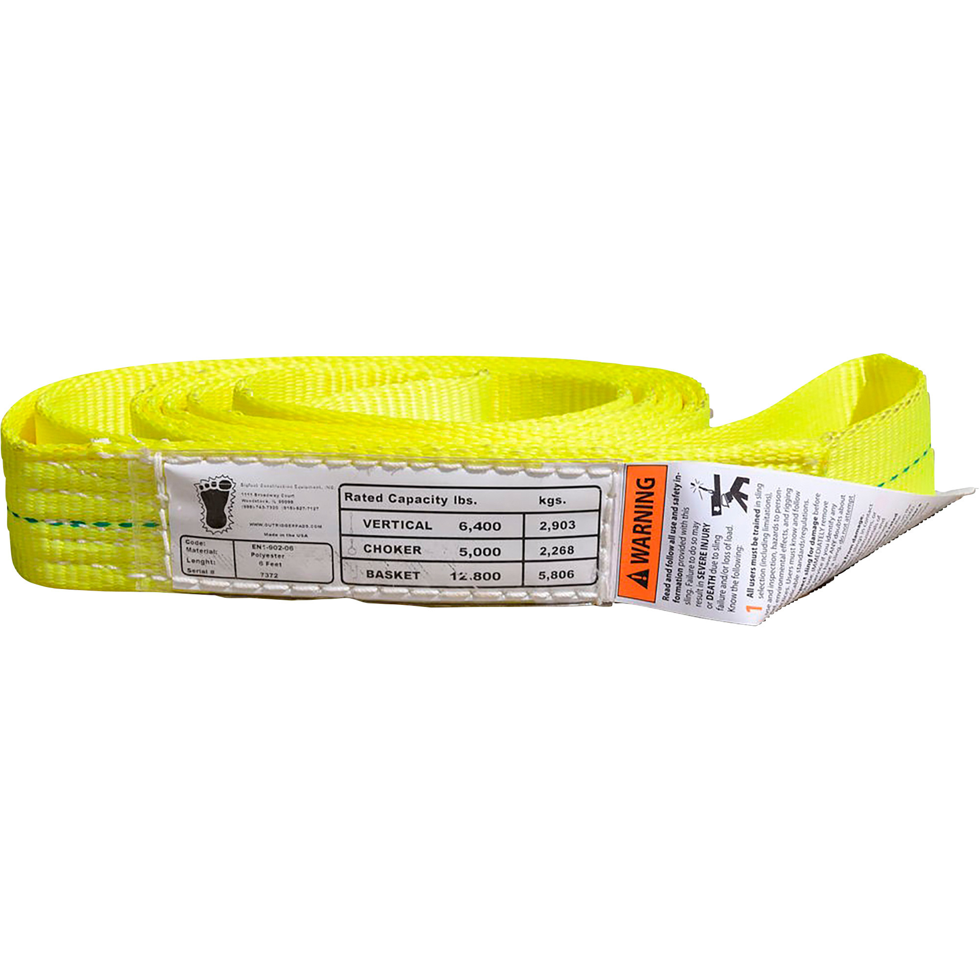 Bigfoot Endless Lifting Sling, 12ft.L x 1in.W, 9800-Lb. Capacity with Choker Hitch, Model# ELS2006